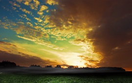 Preview wallpaper Sky, clouds, sunset, fields