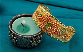 Preview wallpaper Candle, flame, gold decoration accessories