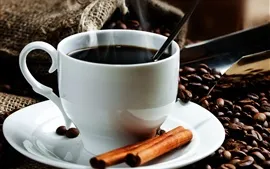 Preview wallpaper One cup coffee, coffee beans, cinnamon