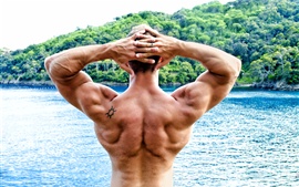 Preview wallpaper Bodybuilder, back view, man, muscle
