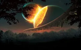 Aperçu fond d'écran Espace fantastique, planète, gratte-ciels, montagnes