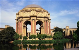 Aperçu fond d'écran Palais des Beaux-Arts, San Francisco, Etats-Unis, gazebo, lac, arbres