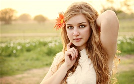 Preview wallpaper Blonde girl, face, flower, mood