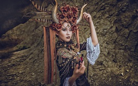Китайская девушка, рога, головной убор, украшение