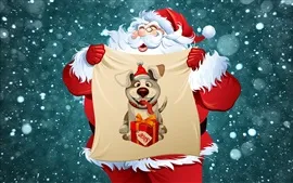 Santa, New Year 2018, dog, art picture