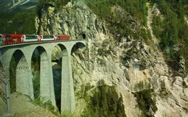 Aperçu fond d'écran Suisse, train, viaduc, tunnel, montagnes