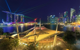 Singapur, noche de la ciudad, edificios, luces