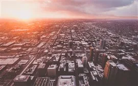 壁紙のプレビュー シカゴ、アメリカ、都市、トップビュー、雲、日の出