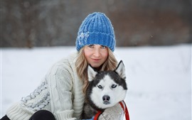 Girl and husky, dog, winter