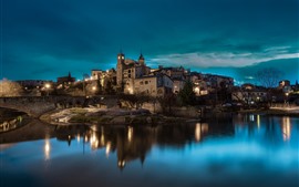 壁紙のプレビュー スペイン、カタロニア、夜、都市、川