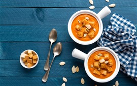 Preview wallpaper Croutons, pumpkin soup, food