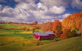 Preview wallpaper Fields, trees, house, autumn