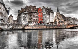 Strasbourg, frança, cidade, rio, nuvens, anoitecer