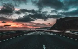 Preview wallpaper Road, highway, clouds, dawn