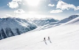 Alpine, snow, climber, sunshine, clouds, winter