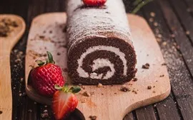 Rouleau de gâteau au chocolat, fraise