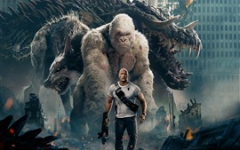 Rampage, Dwayne Johnson, monstruo, lobo, orangután