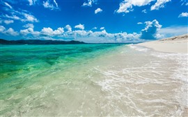 Preview wallpaper Sea, beach, sands, water, blue sky, clouds