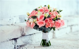 One bouquet roses, bricks, romantic