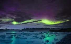 預覽桌布 星空，天空，北極光，雲，海，山，冰島