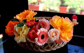 Beautiful flowers, basket, interior