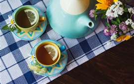 Preview wallpaper Tea, teapot, flowers, still life