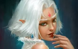 Aperçu fond d'écran Fille aux cheveux blancs, elfe, yeux bleus, regard, peinture