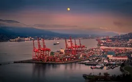 Aperçu fond d'écran Port, Vancouver, rivière, lune, Canada